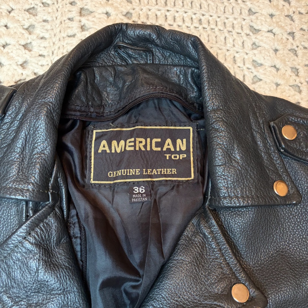 American Top Vintage Black Leather Motorcycle Jacket Size 36 - Unisex - Picture 3 of 16